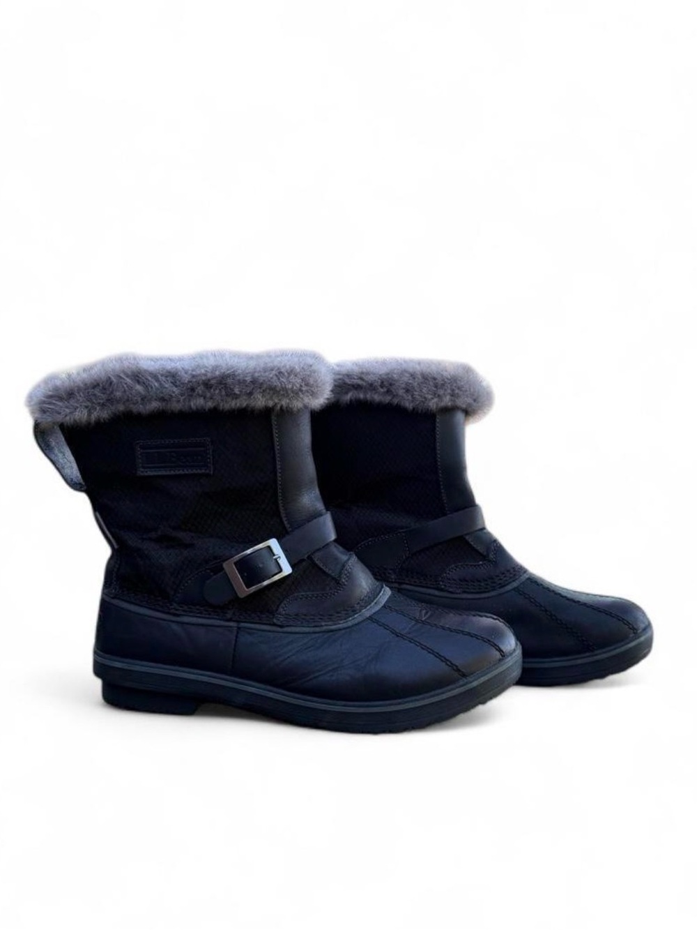 L.L. Bean Black Winter Boots with Gray Faux Fur Cuff